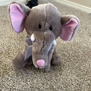Dakin stuffed animal gray elephant with bow